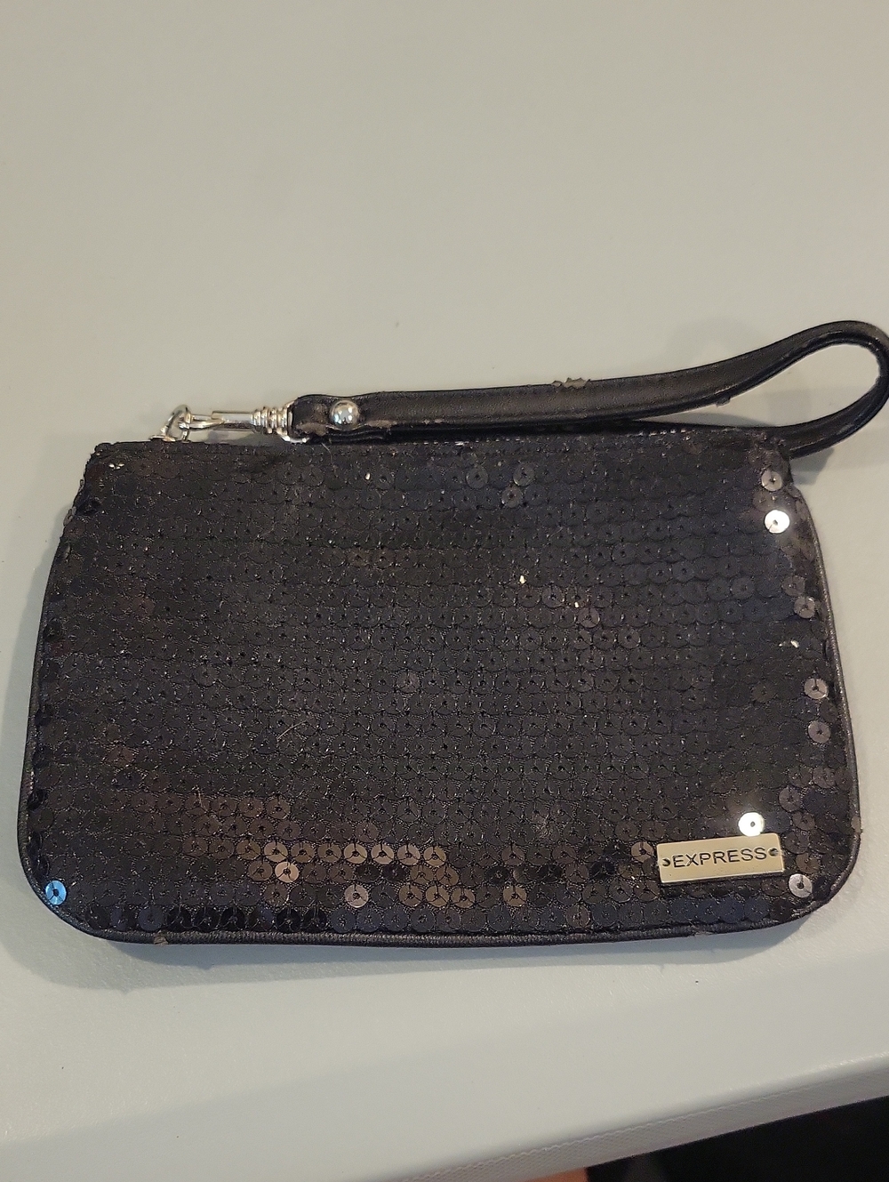 Express Black Sequin Wristlet Clutch with Strap